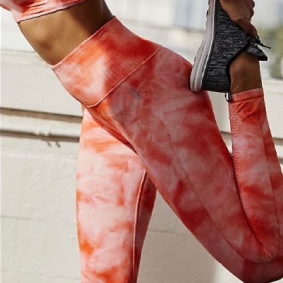 NEW! $78 FREE PEOPLE Movement High-Rise GOOD KARMA XS/S Orange Tie Dyed Leggings - Picture 1 of 17